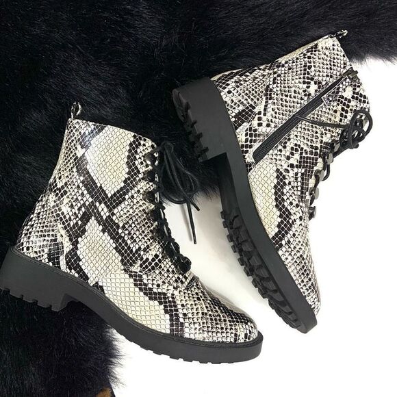New✨ PAOLO Snakeskin Combat Lace-up Boots - Picture 1 of 9